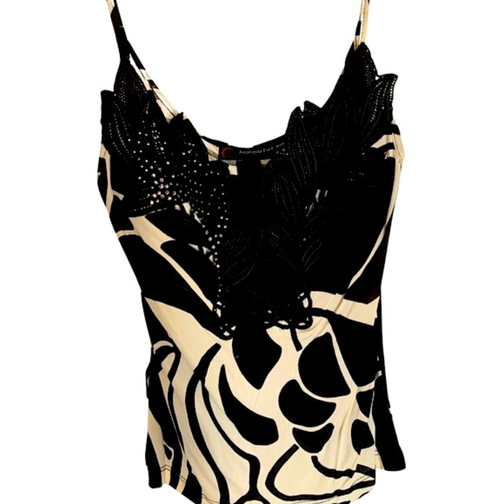 Camisole Top with Appliqué and Crystals by Adam Pour Eve Paris